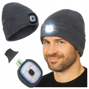 Winterhut mit LED-Taschenlampe/Arbeitsleuchte für Laufarbeiten in Grau