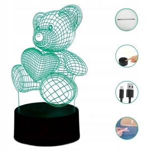 Nachtlampe Teddybär 3D-Illusion für Kinderzimmer, Schreibtisch, USB