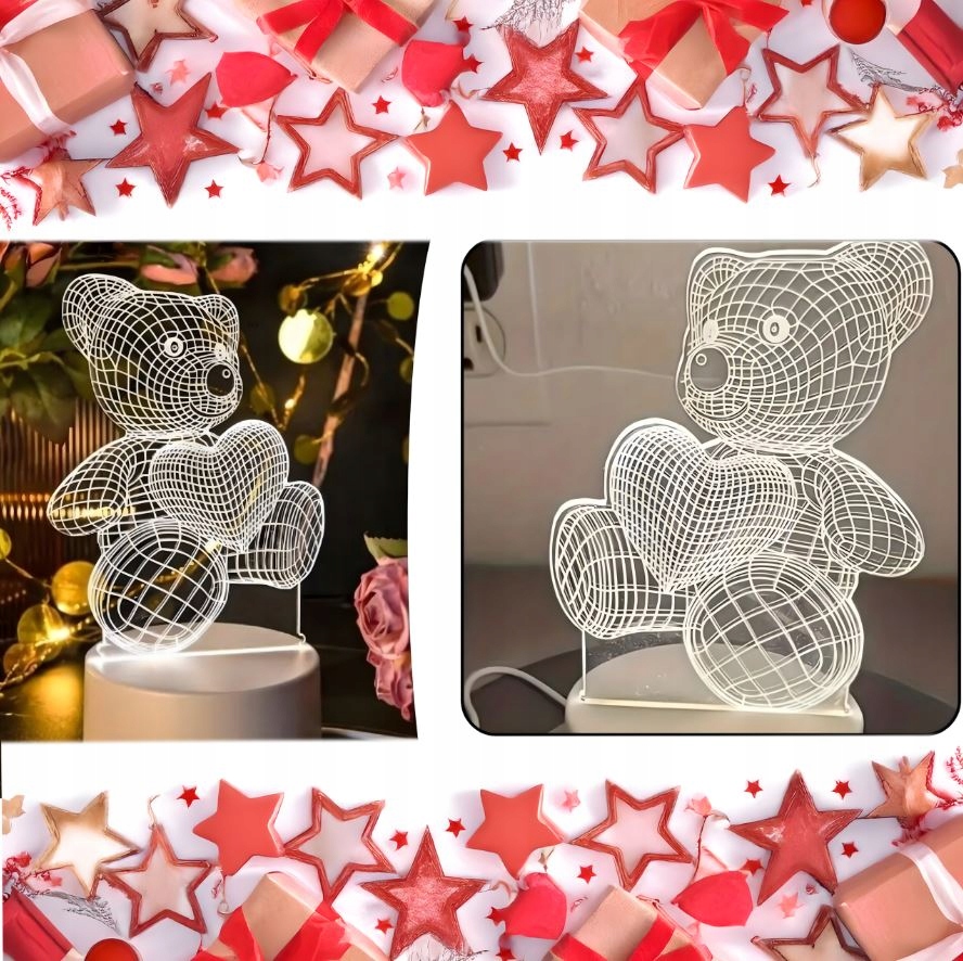 LAMPKA NOCNA PREZENT MIŚ 3D ILLUSION DO SYPIALNI DLA DZIECI BIURKOWA USB