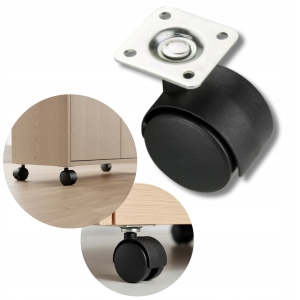Schwenkbares Kunststoff-Möbelrad mit Plattendurchmesser 50 mm für Schrankmöbel, schwarz