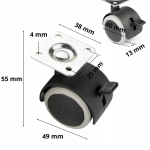 KÓŁKO OBROTOWE GUMOWANE Z PŁYTKĄ I HAMULCEM FI 40 MM DO KRZESŁA SZAFKI