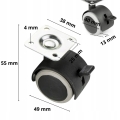 KOMPLET 4 KÓŁEK OBROTOWYCH GUMOWANYCH Z HAMULCEM FI 40 MM DO KRZESŁA SZAFKI