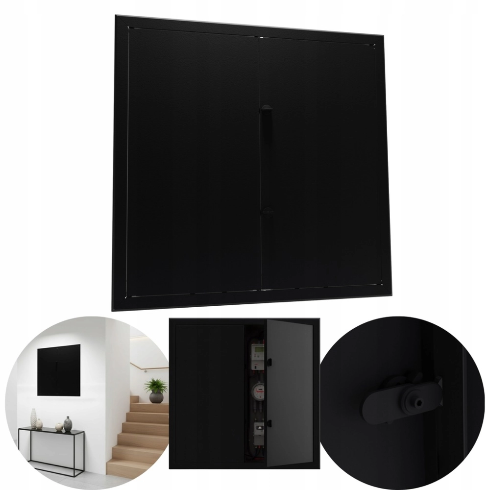 DRZWICZKI REWIZYJNE OSŁONA REWIZJA MASKOWNICA 90X90 CM METALOWE CZARNE