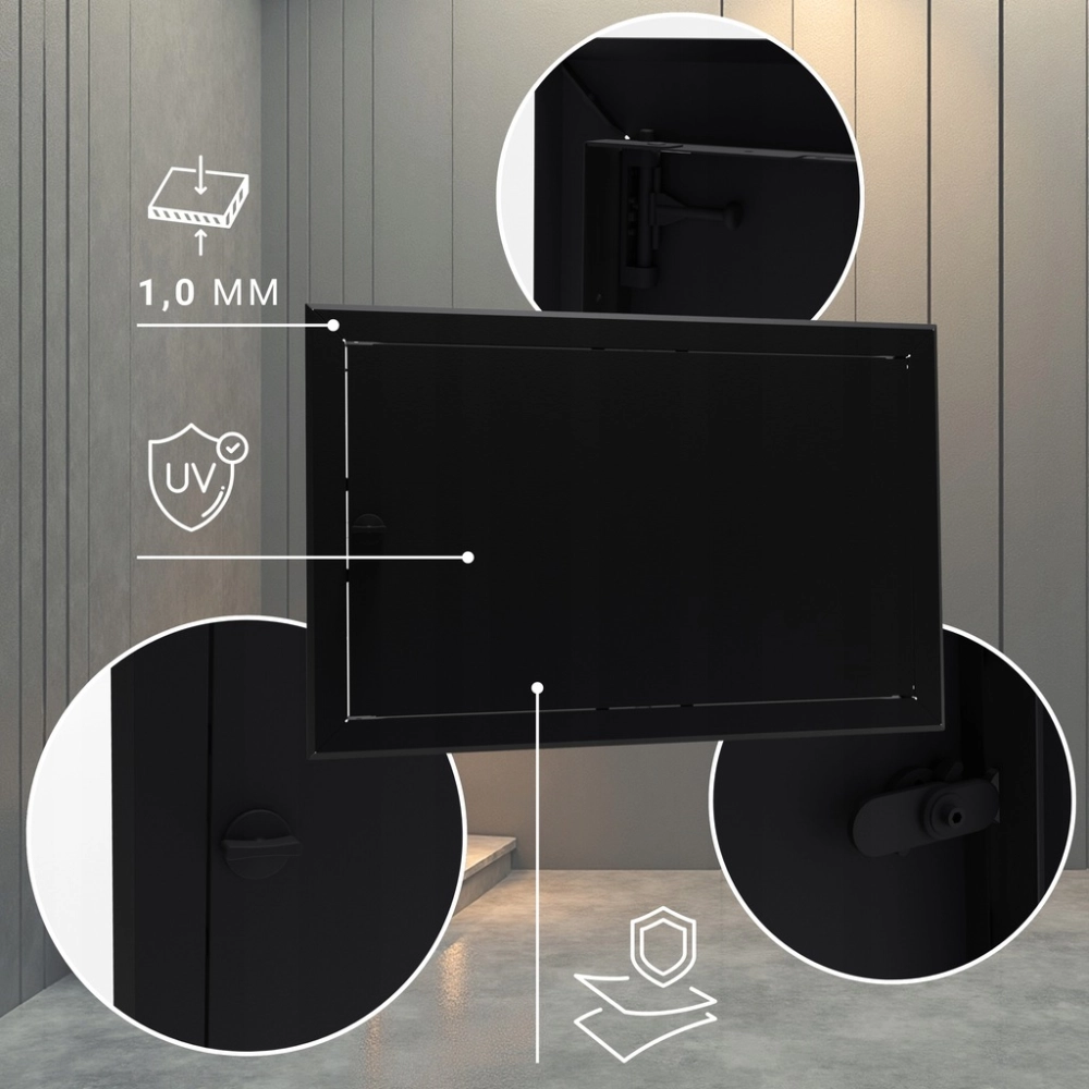 DRZWICZKI REWIZYJNE OSŁONA INSTALACJI REWIZJA KLAPA 70X30 CM METAL CZARNE