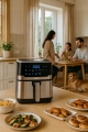 FRYTKOWNICA BEZTŁUSZCZOWA AIR FRYER FRYTOWNICA DUŻA MISA KOSZ 6,5L SREBRNA
