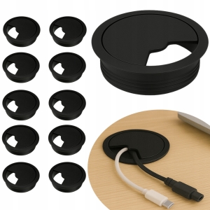 Kabeldurchführung mit Abdeckung, 6 cm, 10er-Set, schwarz