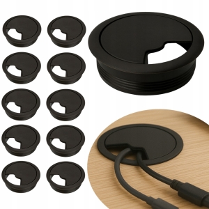 Kabeldurchführung mit Abdeckkappe, 10er-Set Kabeldurchführungen, Wenge