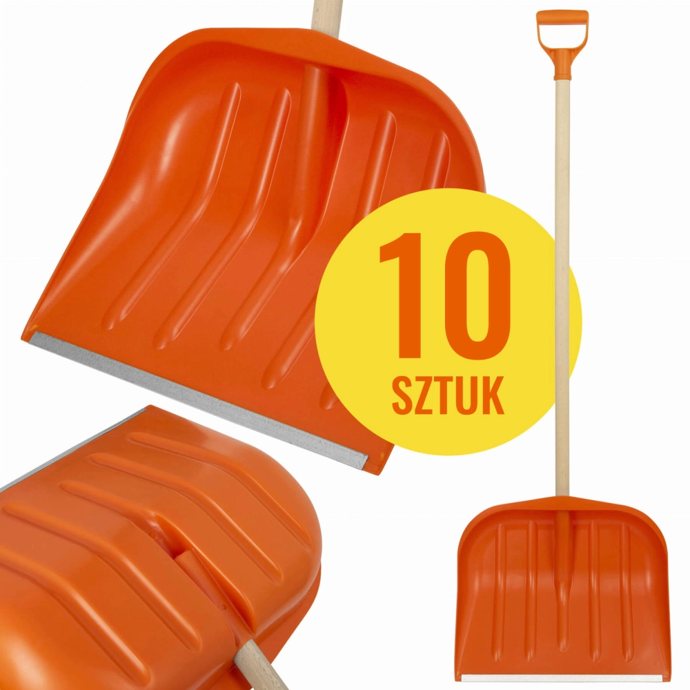 Zestaw 10 sztuk łopat do śniegu w kolorze pomarańczowym ze stylem drewnianym - POMARAŃCZOWE łopaty śniegowe
