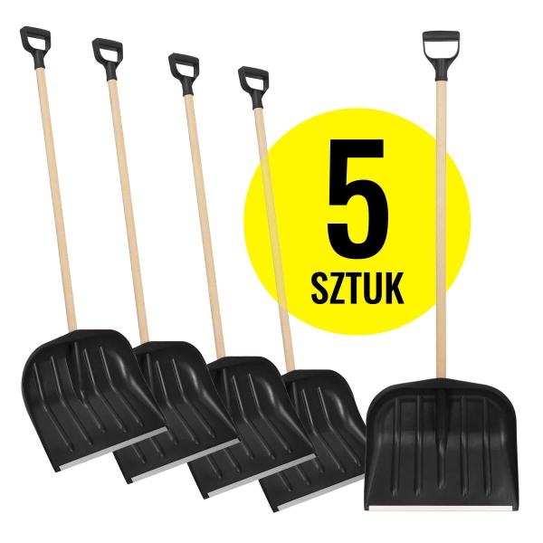 Zestaw 5 sztuk łopat do śniegu w kolorze czarnym ze stylem drewnianym - CZARNE łopaty śniegowe