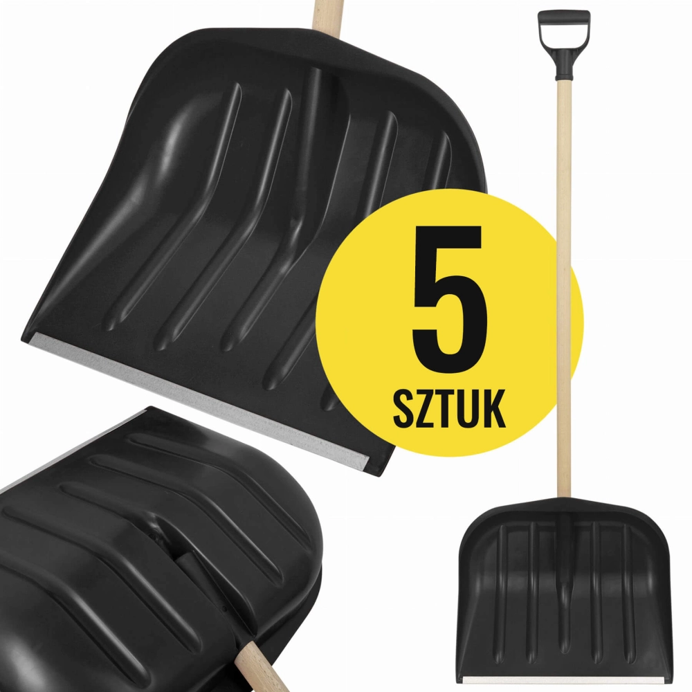 Zestaw 5 sztuk łopat do śniegu w kolorze czarnym ze stylem drewnianym - CZARNE łopaty śniegowe