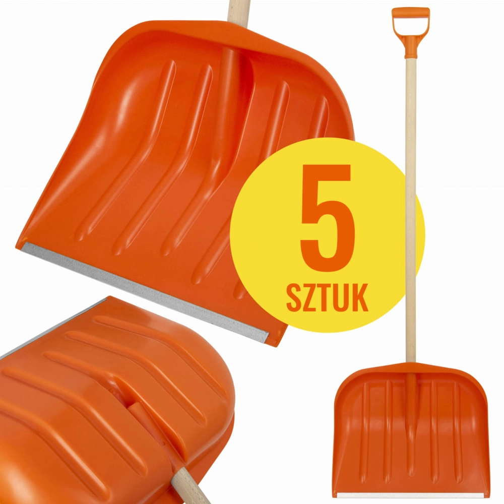 Zestaw 5 sztuk łopat do śniegu w kolorze pomarańczowym ze stylem drewnianym - POMARAŃCZOWE łopaty śniegowe