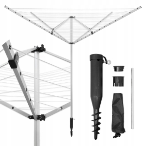 GARTENWÄSCHETROCKNER 4-ARMIG ALUMINIUM FÜR WÄSCHE 50 M VERTIKAL MIT ABDECKUNG, EINRAHMEN