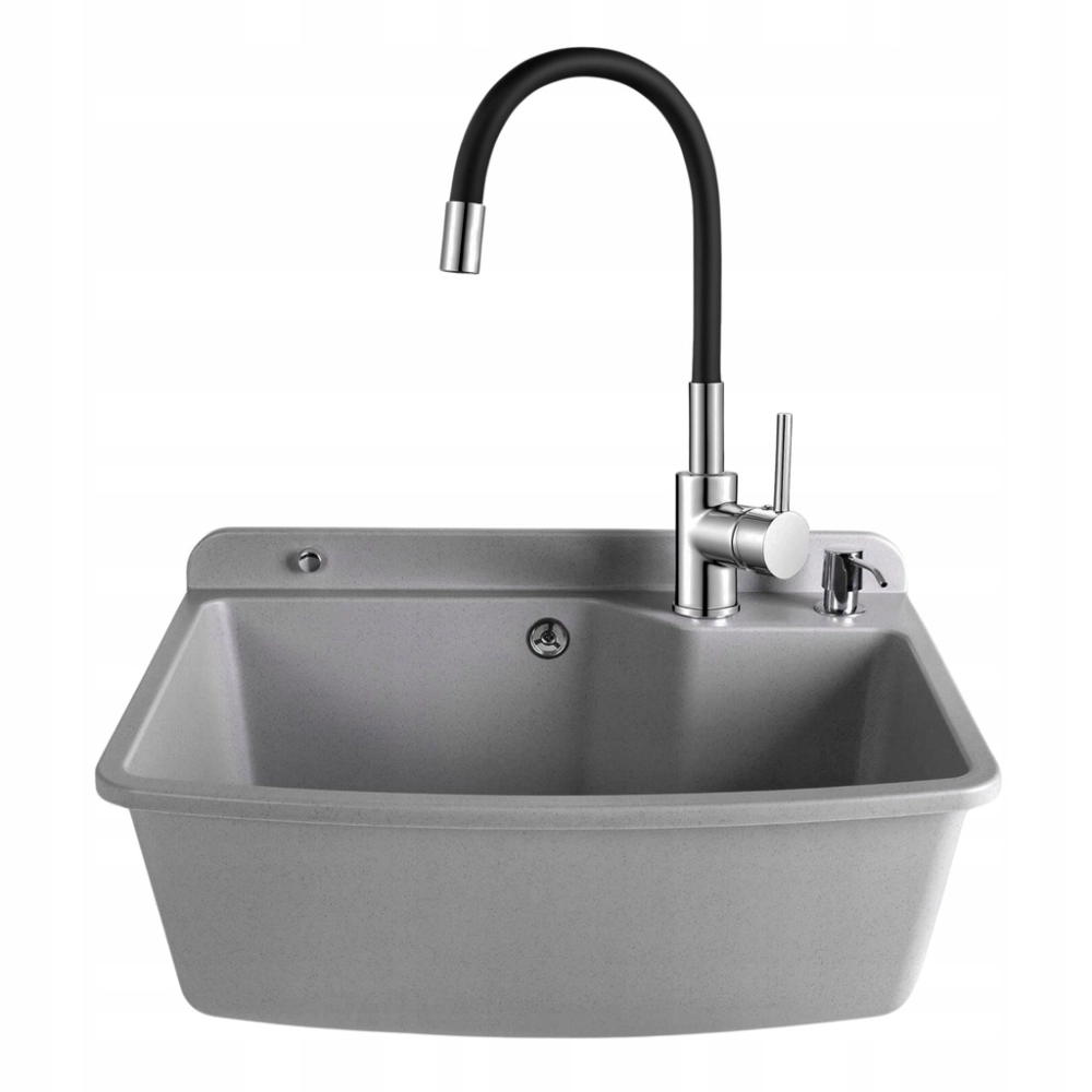 ZLEW KOMORA GOSPODARCZA SZARA 60 CM KOMPLET ELASTYCZNA BATERIA DOZOWNIK