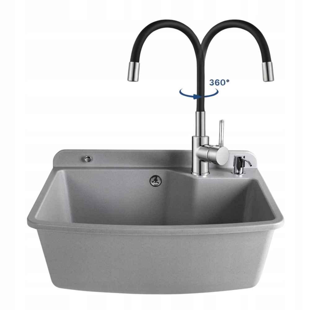 ZLEW KOMORA GOSPODARCZA SZARA 60 CM KOMPLET ELASTYCZNA BATERIA DOZOWNIK