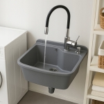 ZLEW KOMORA GOSPODARCZA SZARA 60 CM KOMPLET ELASTYCZNA BATERIA DOZOWNIK