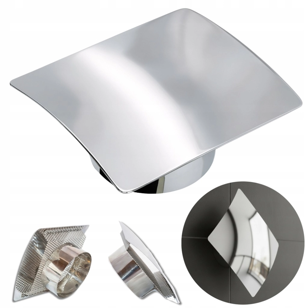 KRATKA WENTYLACYJNA NIERDZEWNA WYPUKŁA 170 x 150mm FI 100 mm CHROM Z SIATKĄ