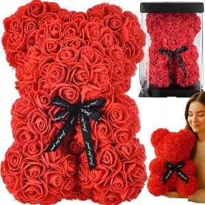 Teddybär aus Rosenblättern, Valentinstagsgeschenk, Frauentag, rote Rose, 28 cm