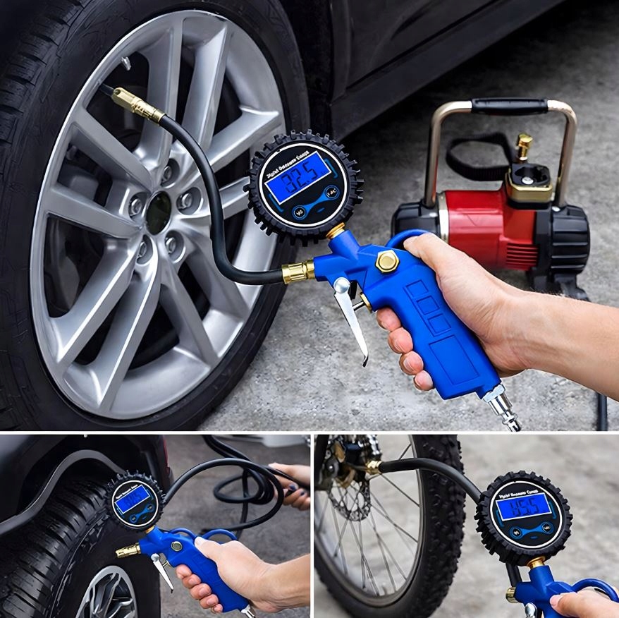 PISTOLET CYFRONY Z MANOMETREM ELEKTRONICZNY DO POMPOWANIA KÓŁ OPON 14BAR