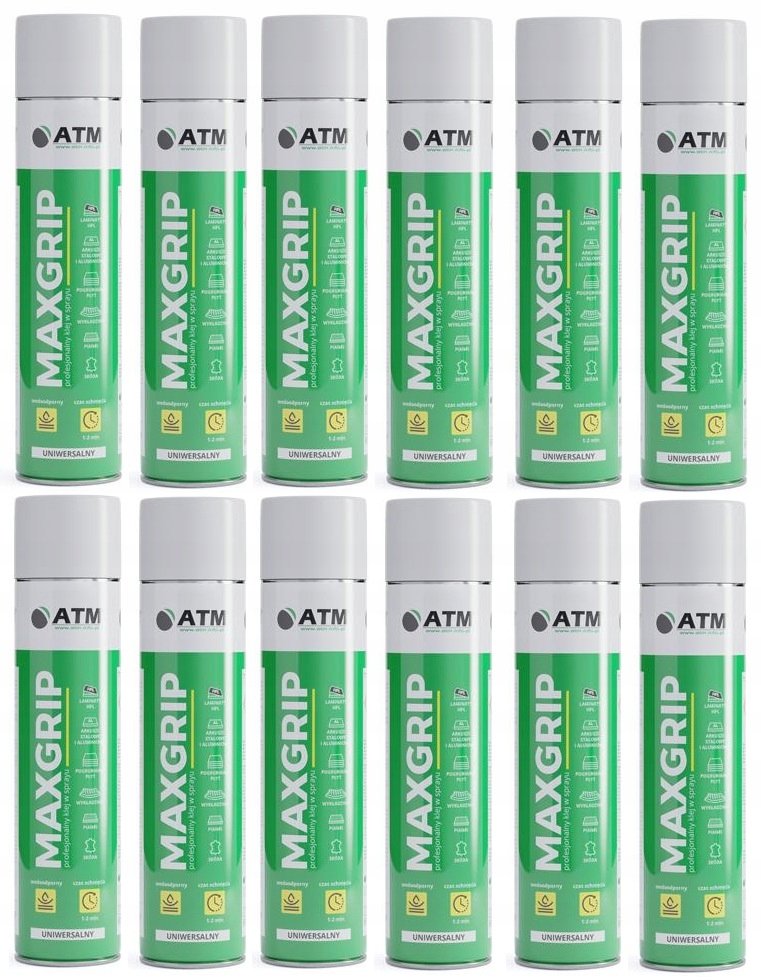 12szt MAXGRIP KLEJ KONTAKTOWY W SPRAYU 600 UNIWERSALNY WODOODPORNY DO MEBLI