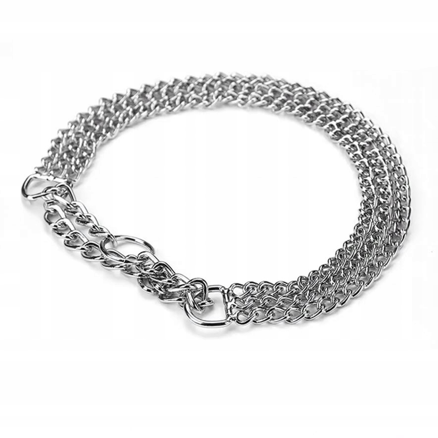 MOCNA OBROŻA ZACISKOWA METALOWA ŁAŃCUSZKOWA 3 RZĘDY DLA PSA 45 CM ŁAŃCUCH