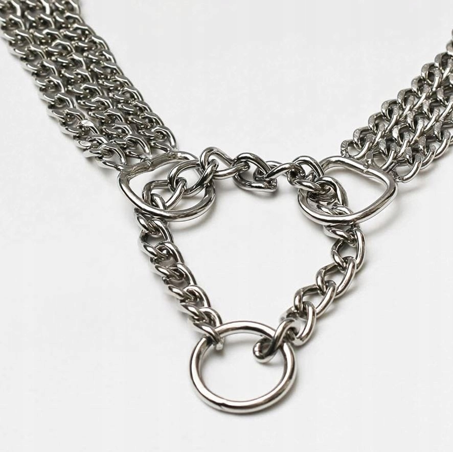 MOCNA OBROŻA ZACISKOWA METALOWA ŁAŃCUSZKOWA 3 RZĘDY DLA PSA 45 CM ŁAŃCUCH