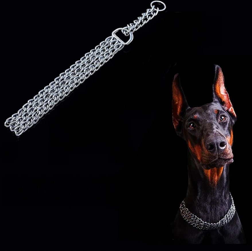MOCNA OBROŻA ZACISKOWA METALOWA ŁAŃCUSZKOWA 3 RZĘDY DLA PSA 45 CM ŁAŃCUCH