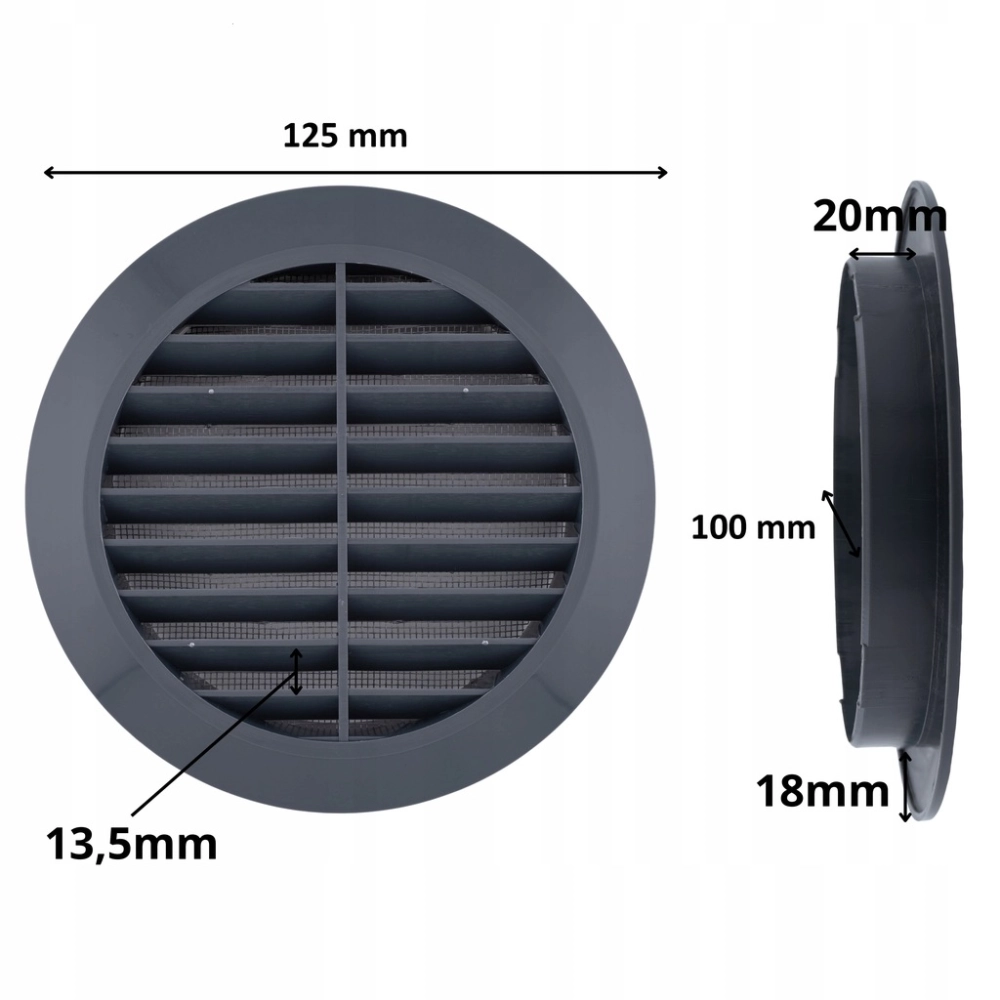 KRATKA WENTYLACYJNA OKRĄGŁA PLASTIKOWA FI 100 mm Z SIATKĄ GRAFITOWA