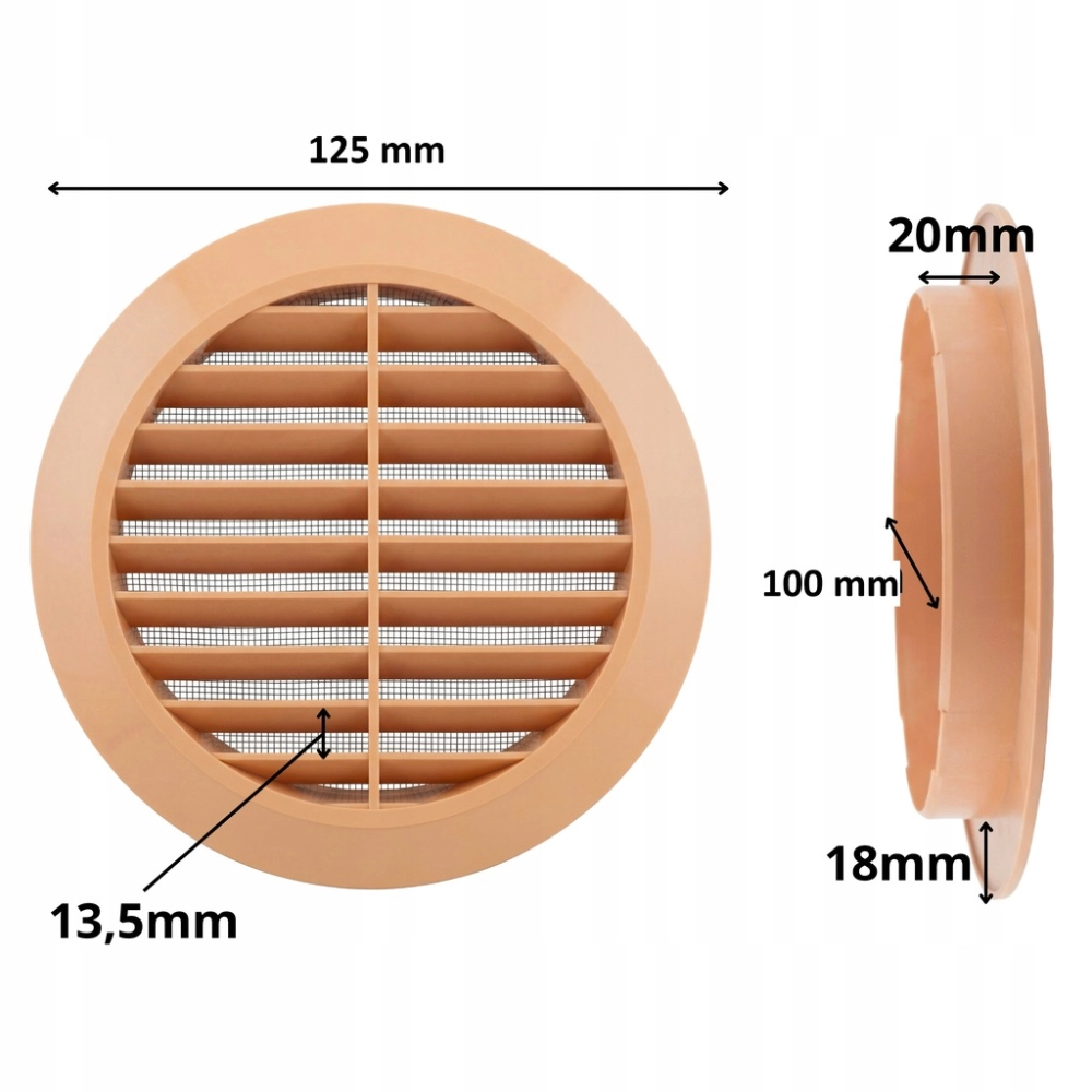 KRATKA WENTYLACYJNA OKRĄGŁA PLASTIKOWA FI 100 mm Z SIATKĄ BEŻOWA