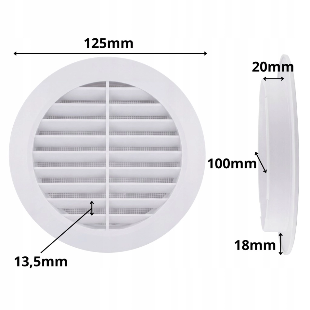 KRATKA WENTYLACYJNA OKRĄGŁA PLASTIKOWA FI 100 mm Z SIATKĄ BIAŁA