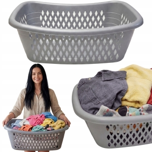 Wäschekorb aus Kunststoff, durchbrochen, Obst, Universal, Grau, 30 l