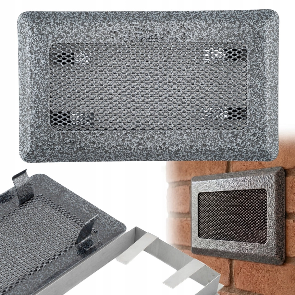 KRATKA WENTYLACYJNA KOMINKOWA KOMINOWA 10x20 cm METALOWA MALOWANA SREBRNA