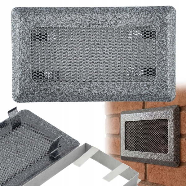 KRATKA WENTYLACYJNA KOMINKOWA KOMINOWA 10x20 cm METALOWA MALOWANA SREBRNA