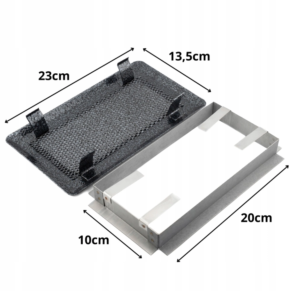 KRATKA WENTYLACYJNA KOMINKOWA KOMINOWA 10x20 cm METALOWA MALOWANA SREBRNA
