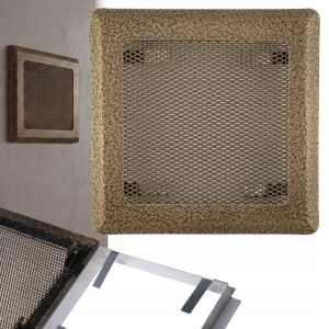 Kaminlüftungsgitter 16x16 cm Metall gold lackiert