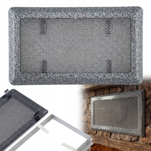 KRATKA WENTYLACYJNA KOMINKOWA KOMINOWA 16x30 cm METALOWA MALOWANA SREBRNA