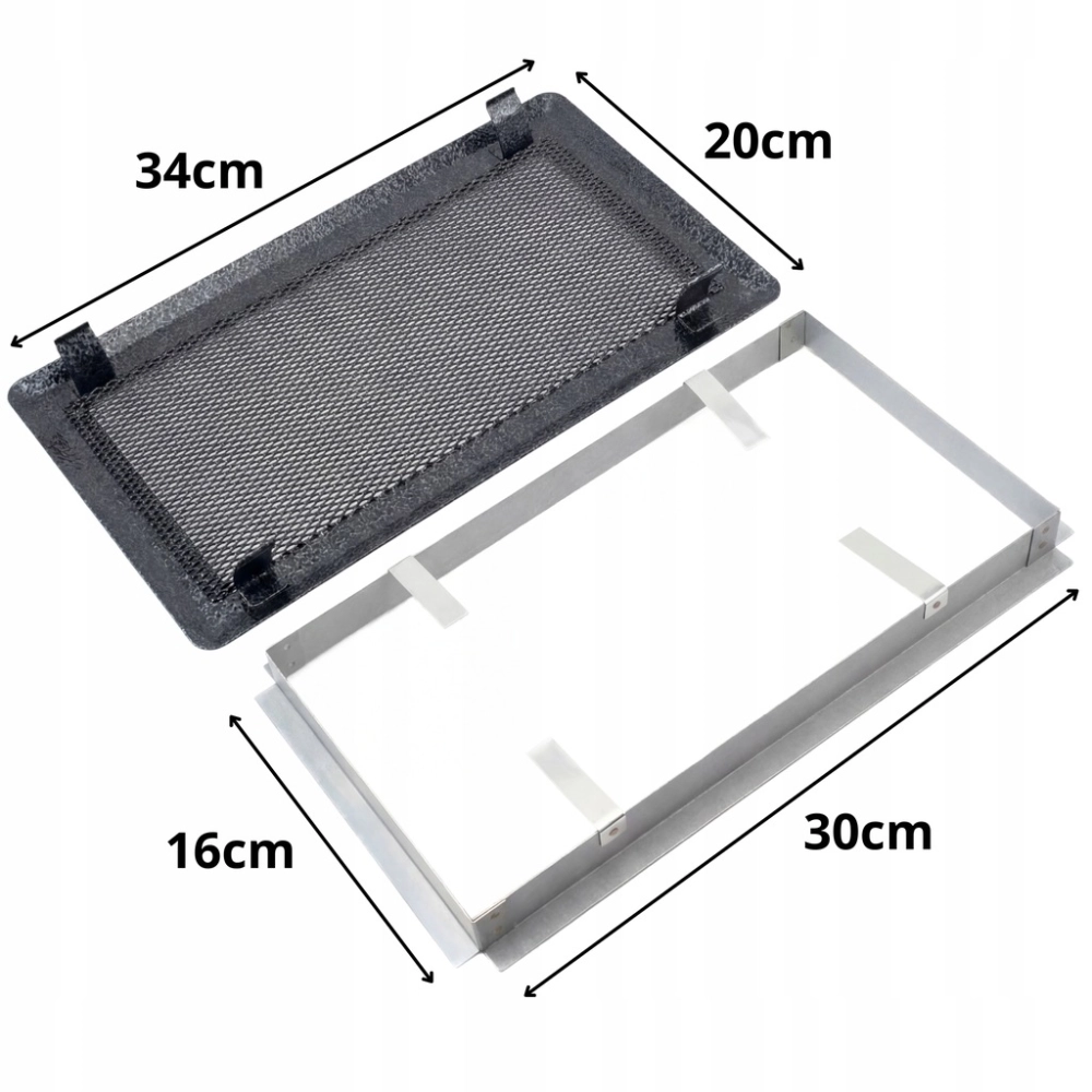 KRATKA WENTYLACYJNA KOMINKOWA KOMINOWA 16x30 cm METALOWA MALOWANA SREBRNA