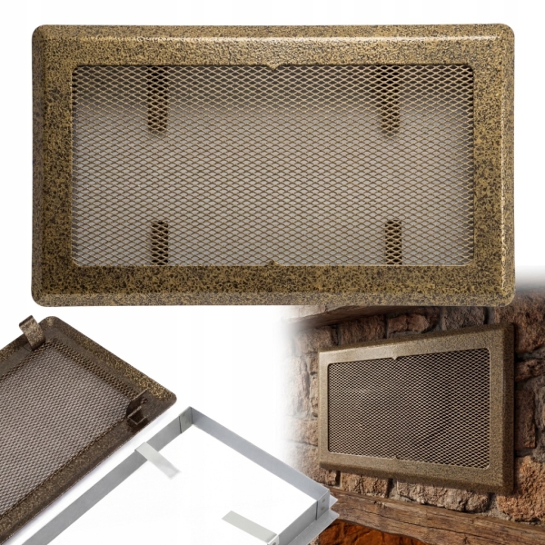 KRATKA WENTYLACYJNA KOMINKOWA KOMINOWA 16x30 cm METALOWA MALOWANA ZŁOTA