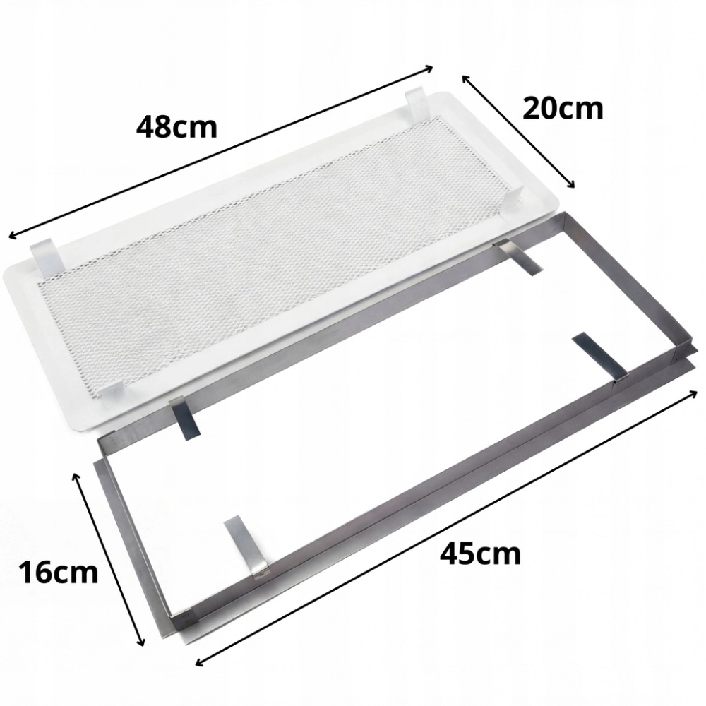 KRATKA WENTYLACYJNA KOMINKOWA KOMINOWA 16x45 cm METALOWA MALOWANA BIAŁA