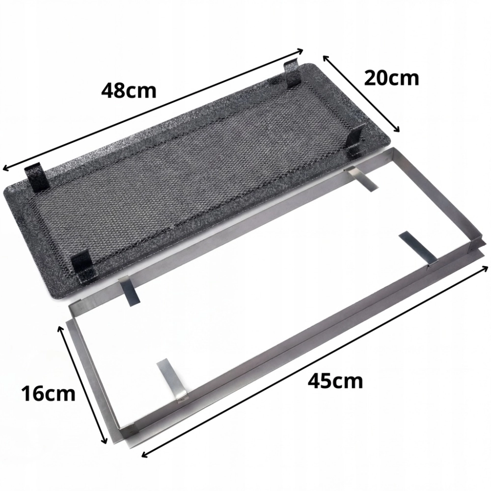 KRATKA WENTYLACYJNA KOMINKOWA KOMINOWA 16x45 cm METALOWA MALOWANA SREBRNA