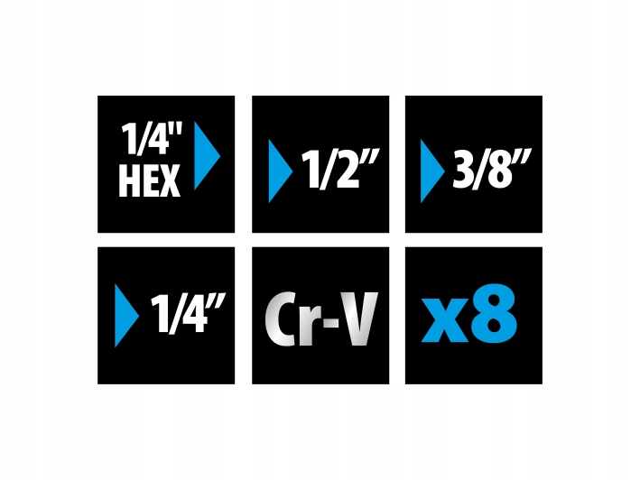 ZESTAW ADAPTERÓW DO NASADEK KOMPLET 8SZT HEX DO KLUCZY NASADOWYCH