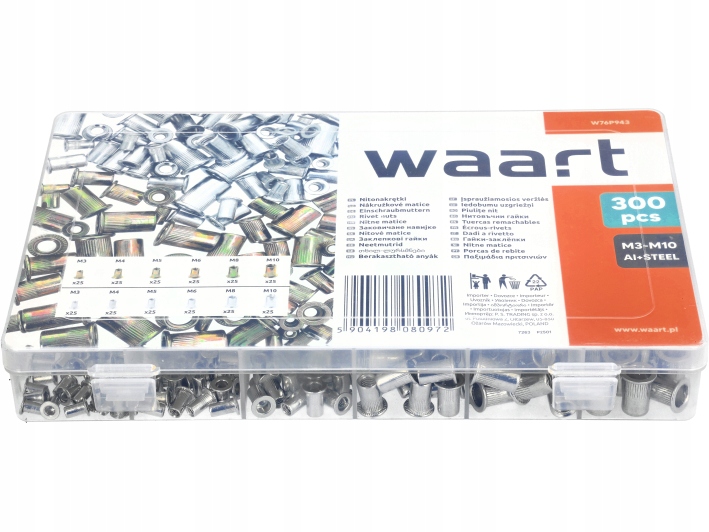 ZESTAW NITONAKRĘTEK STALOWYCH I ALUMINIOWYCH M3 - M10 300 SZTUK OPAKOWANIE