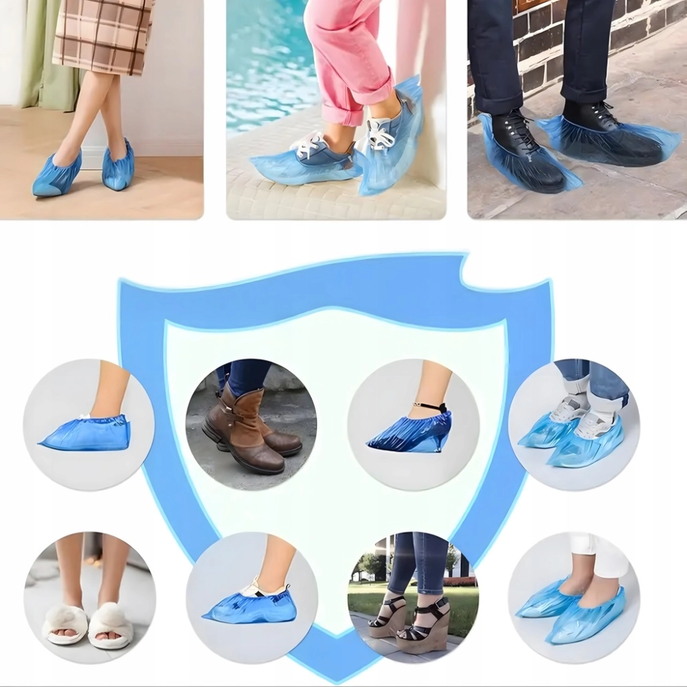 OCHRANIACZE NA BUTY 36 x 15 cm WODOODPORNE POKROWCE Z FOLI FOLIOWE 100 SZT