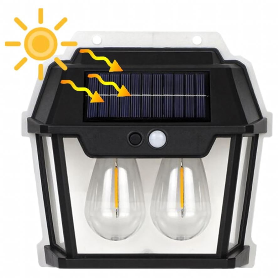LAMPA SOLARNA LED PODWÓJNA KINKIET OGRODOWY ELEWACYJNY Z CZUJNIKIEM RUCHU