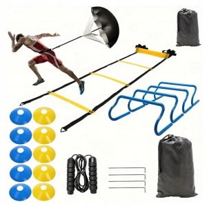 Großes Trainingsset mit Trainingskegeln, Koordinationsleiter und Hürden (XXL)