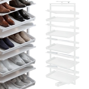 Drehbarer Schuhkorb/Schuhorganizer für den Kleiderschrank, 12 Ablagen, weiß