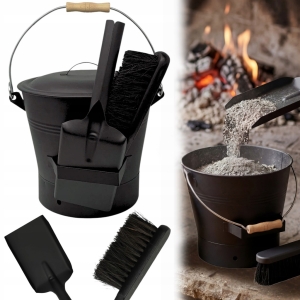 Ascheeimer 12 l, Aschebürste, Schaufel, Kamin-Set