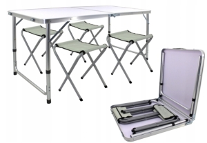 Klapptisch, Campingtisch, 4 Stühle, Koffer