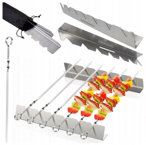 6 Grillspieße mit Ständer, Stahl + Stahltasche (Set)