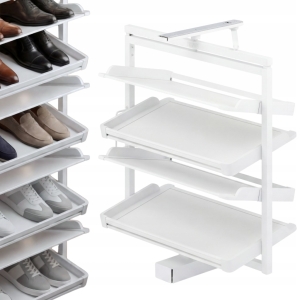 Drehbarer Schuhkorb mit 4 Auszugsböden für Kleiderschränke, weiß