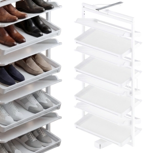 Drehbarer Schuhkorb mit 8 Auszugsfächern für Kleiderschränke, weiß